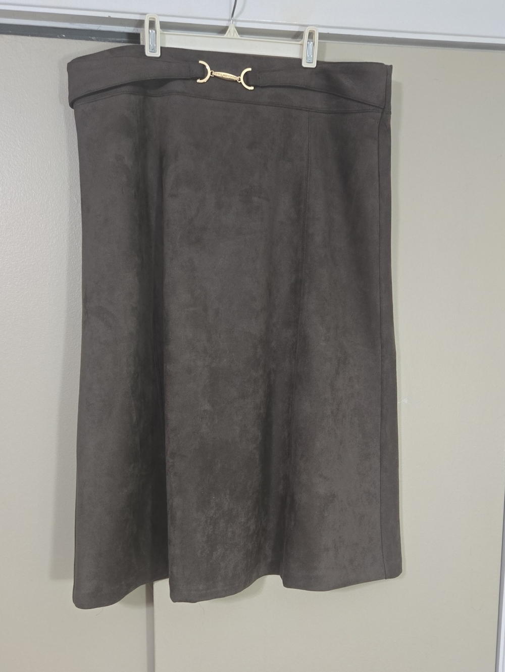 Andrew Marc Women's Charcoal Gray Faux Suede A-Line Skirt Size XL